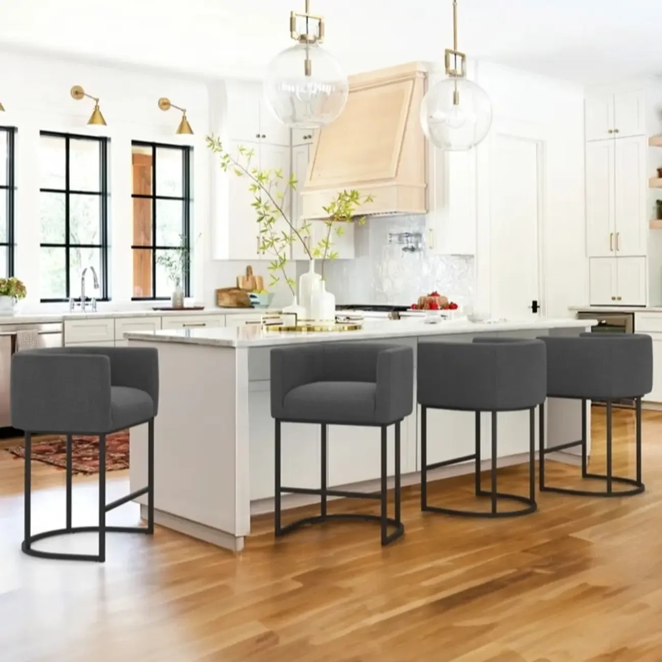 Modern Upholstered Barrel Back Counter Stools