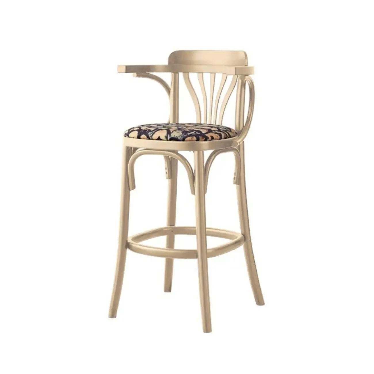 Mid-Century Wooden Round Upholstered Bar Stools with Back