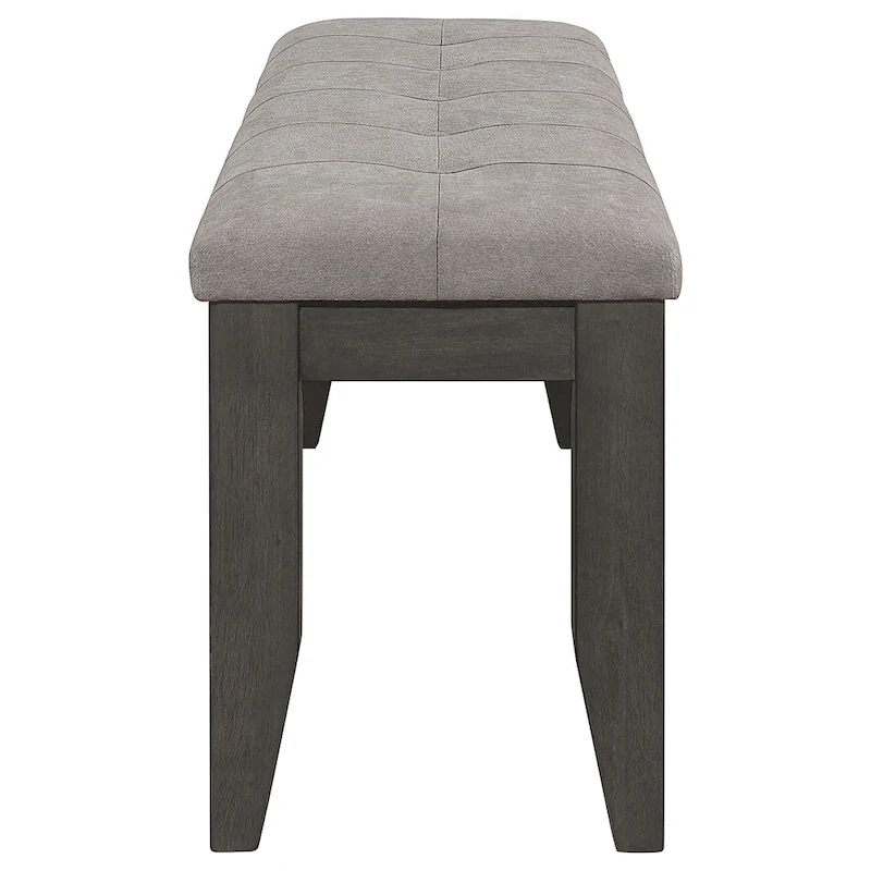 Grey Button-Tufted Upholstered Dining Bench with Walnut Legs – Retro Style