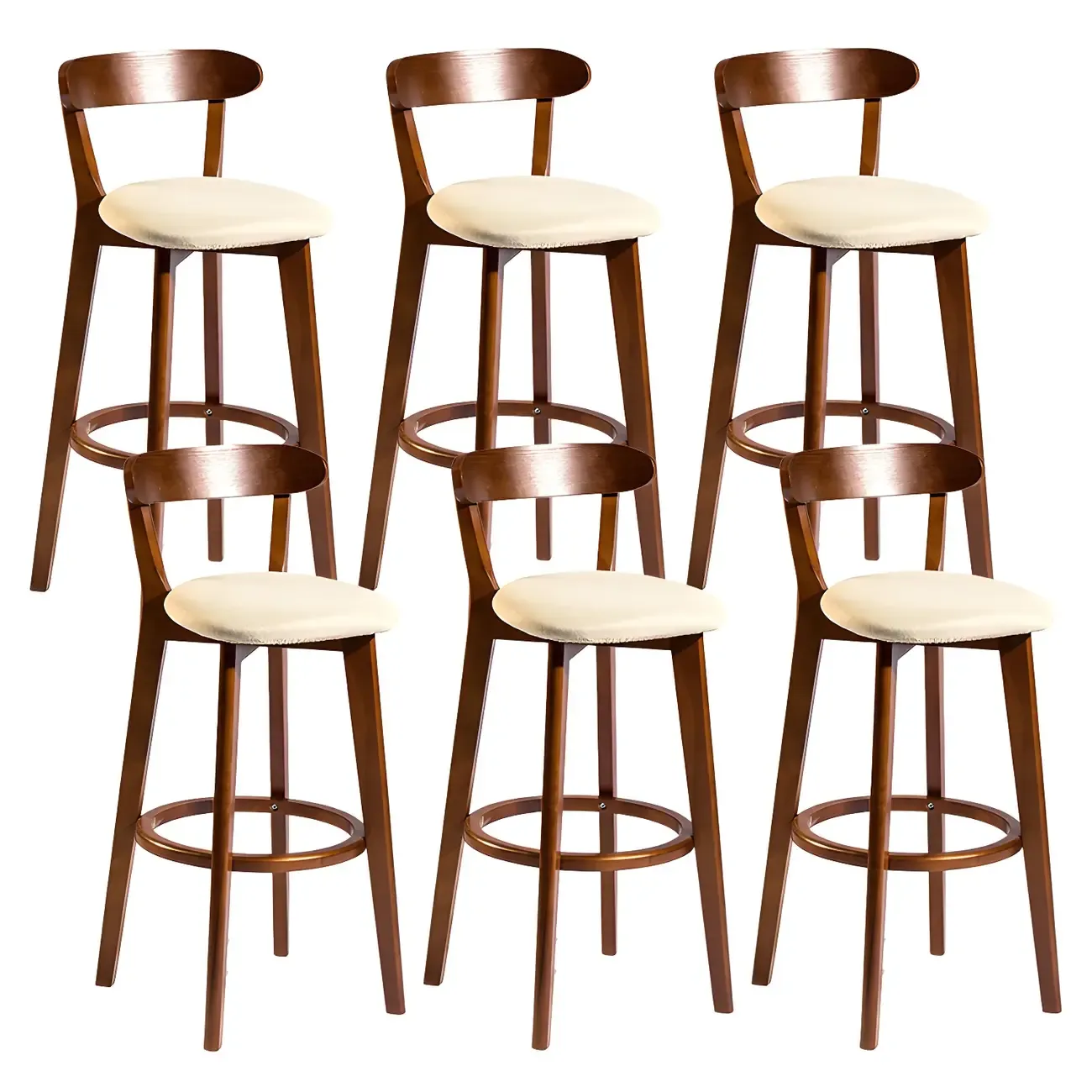 Wooden Upholstered Low Back Bar Height Stools Set of 2