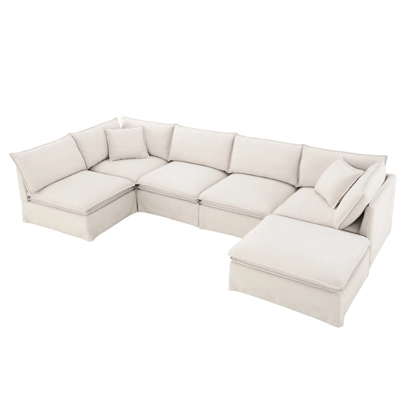 L Shaped Modular Sectional Chenille Sofa with Movable Ottoman