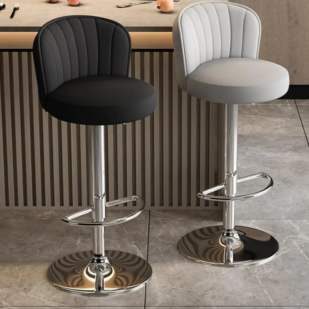 Modern Leather Adjustable Swivel Bar Stools with Back
