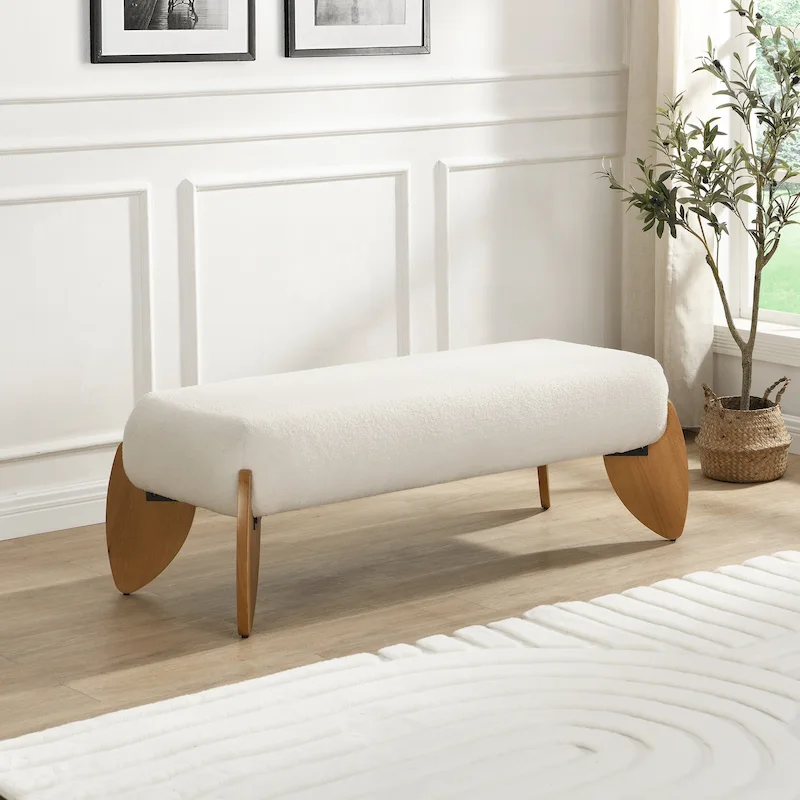 White Boucle Ottoman Bench - 48 W x 19.5 D x 17 H