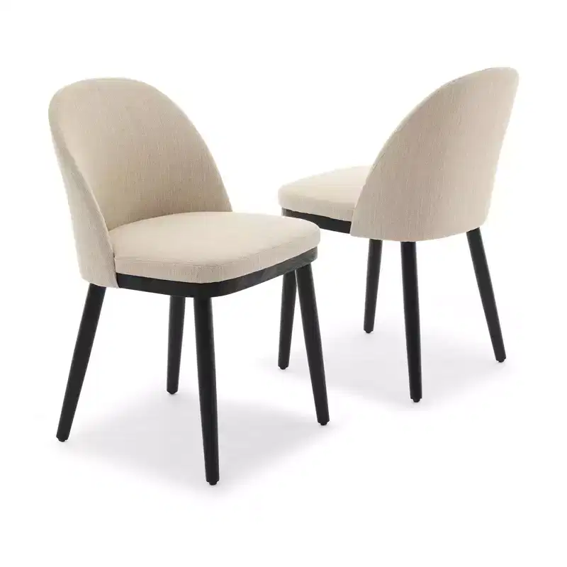 Set of 2 Modern Fabric Dining Chairs, Upholstered Side Chairs with Curved Backrest & Wood Legs, Comfortable Seating for Dining Room Kitchen