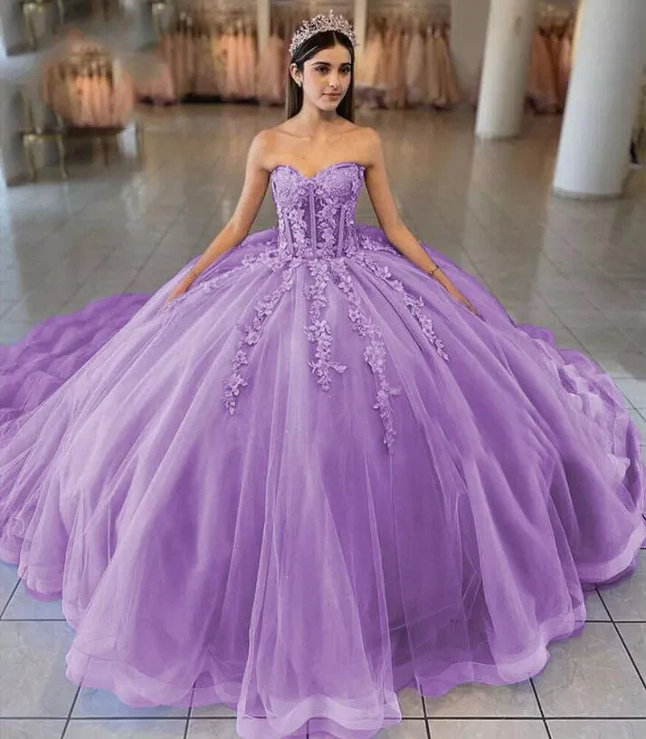Sky Blue Ball-Gown Tulle 3D Flowers Sweetheart Quinceanera Dresses
