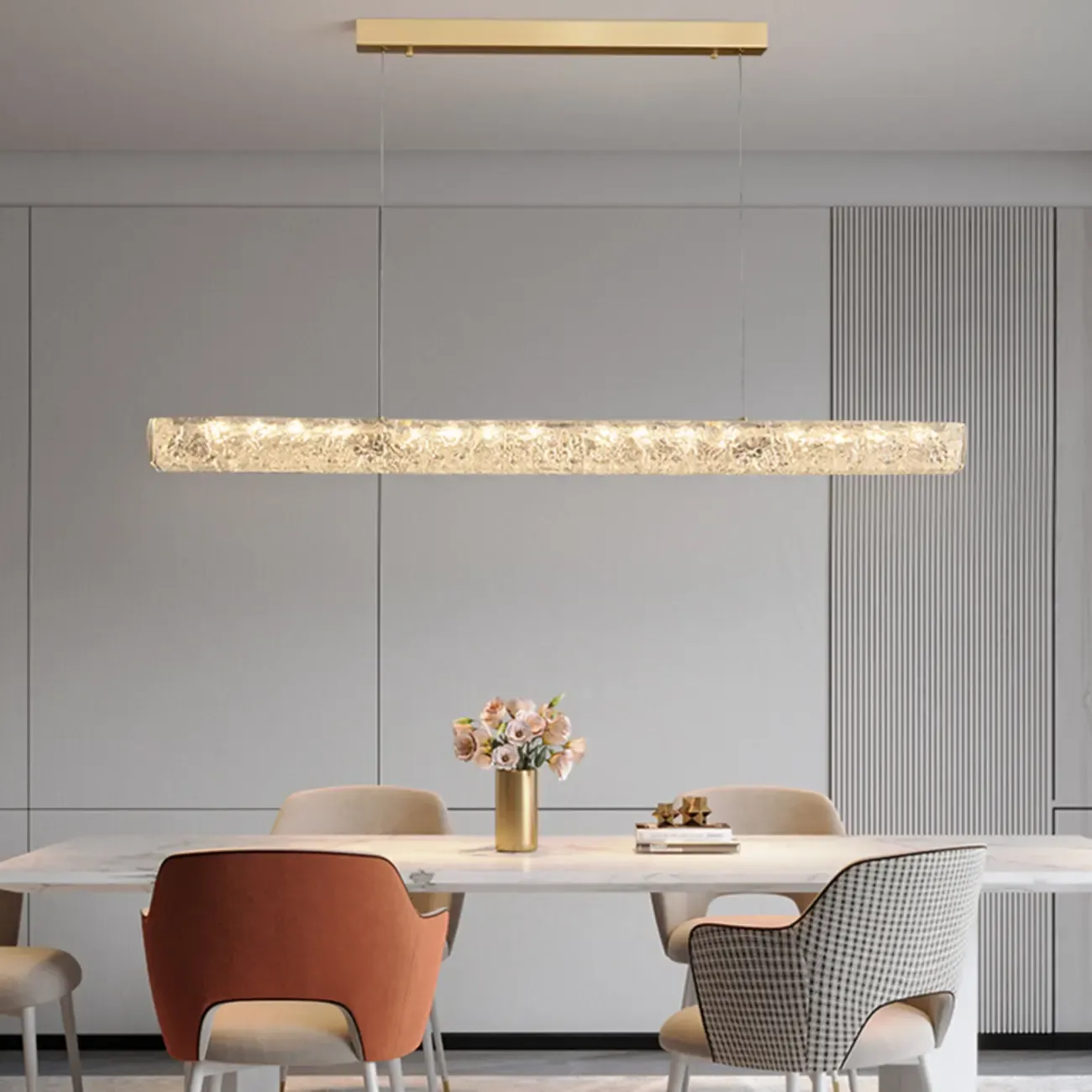 Rectangle Gold Dimmable LED Island Pendant Light for Kitchen