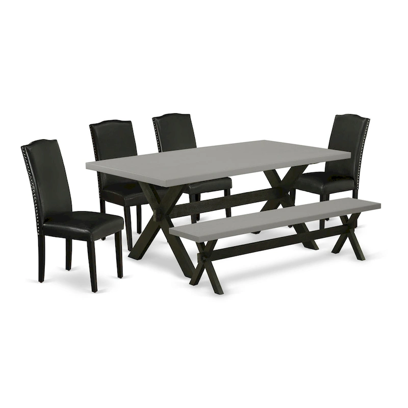 East West Furniture Dining Set- a Dining Table and Black Pu Leather Parson Chairs, Wire brushed Black.(Pieces Options)