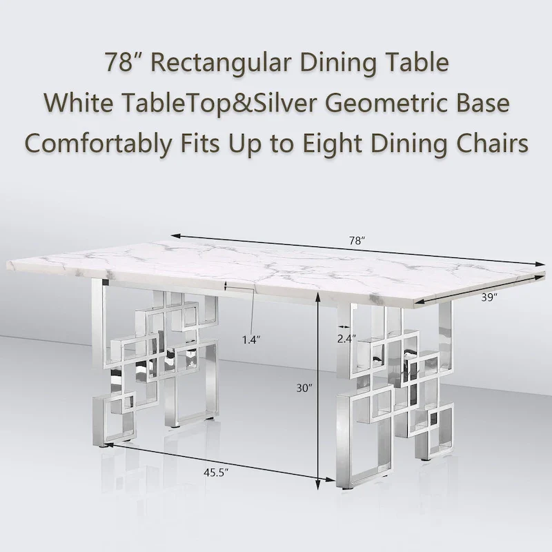78 inch Faux Marble Dining Table with Geometric Metal Base