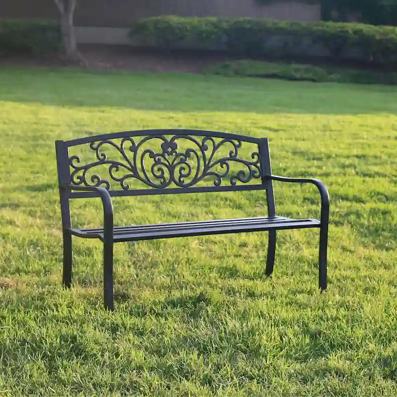 Garden Bench Patio Porch Chair Cast Iron Love Seat - 34.25  H x 50  W x 23.62  D