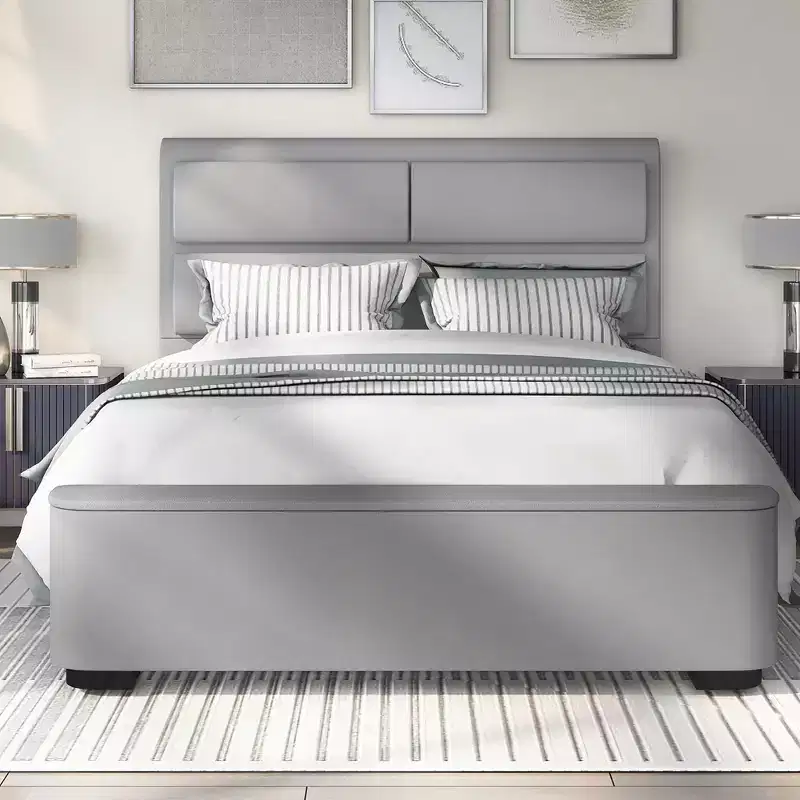 Queen Nirlen Upholstered Bed with Storage Gray - HOMES: Inside + Out: Polyester, Foam, Rubberwood, Modern Design