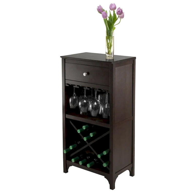 Ancona Wine Cabinet, Espresso - 19.09 x 12.6 x 37.52 inches