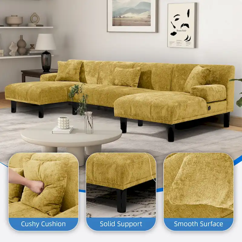 Moasis Sectional Couches U Shaped Sofa Chenille Modern Modular Couch - 45.6W x 106.3L x 26.7H