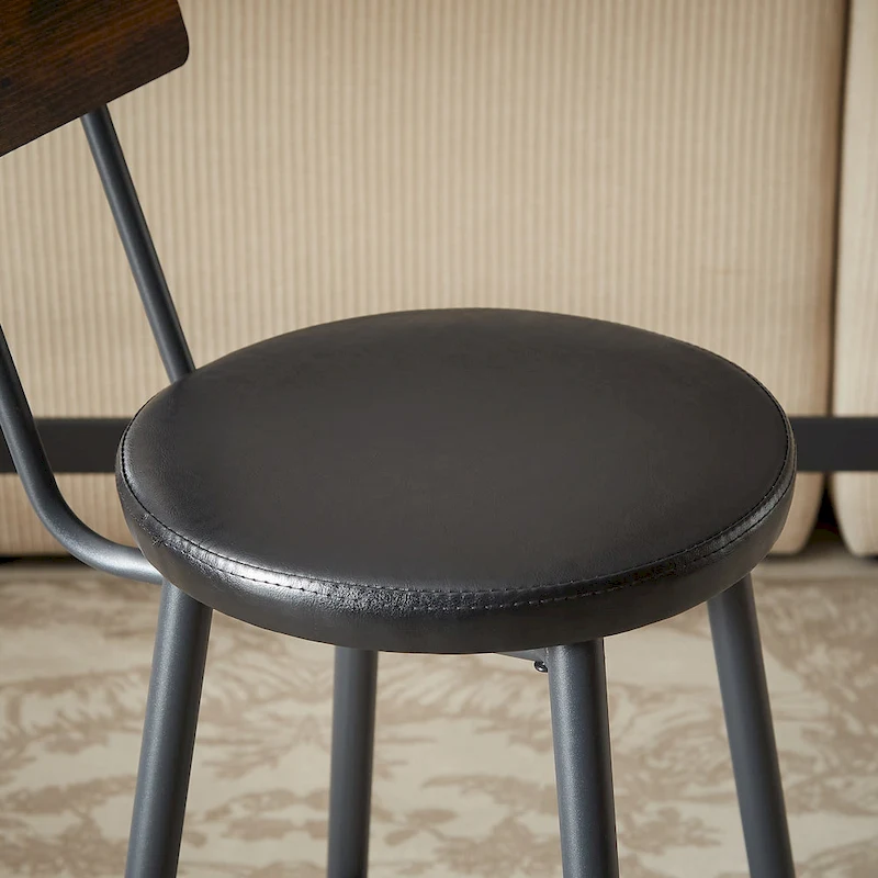 Rustic Style 7-Piece Dining Set with Rectangular Table and PU Leather Bar Chairs