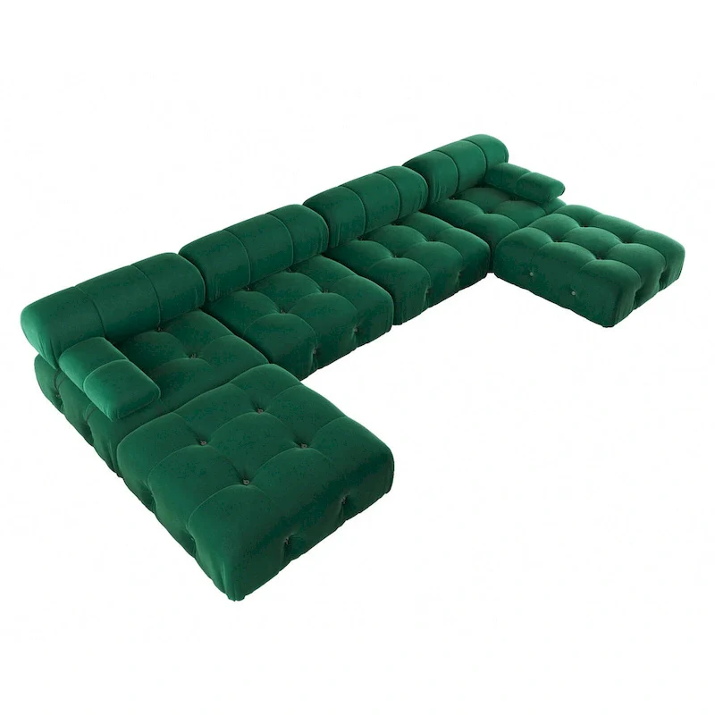 Velvet Sectional Sofa Reversible Modular Couch, Green