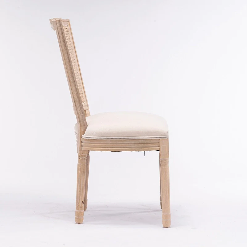 Solid Wood Frame Antique Painting Square Rattan Back Dining Chair Set of 2