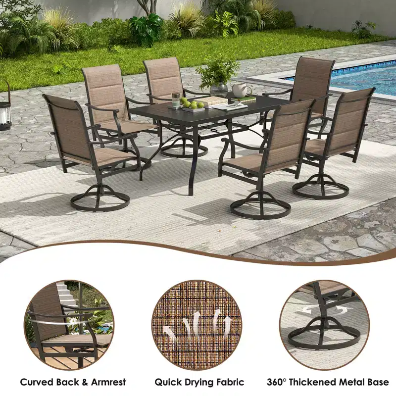 GDFStudio Aiko Modern Metal Patio Swivel Dining Chairs with Padded Textilene Fabric (Set of 2)