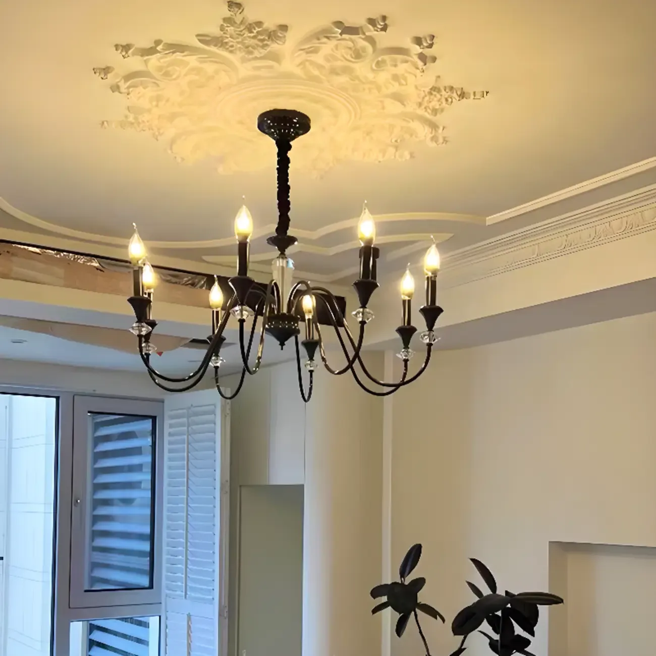 Vintage Black Iron Adjustable Chandelier for Living Room