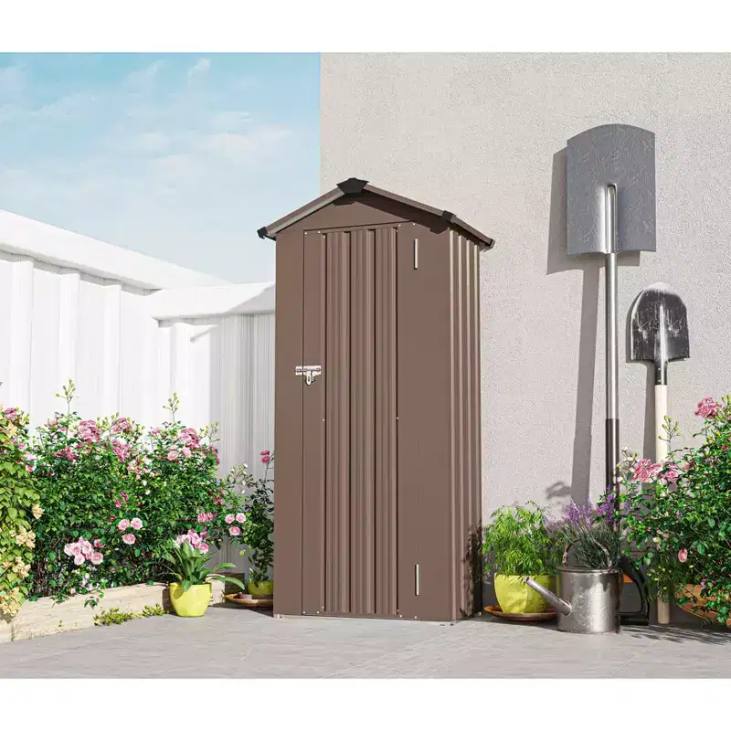 MAYEERTY Brown Small Metal Compact Garden Shed, Waterproof Galvanized Iron Storage Shed with Lock System