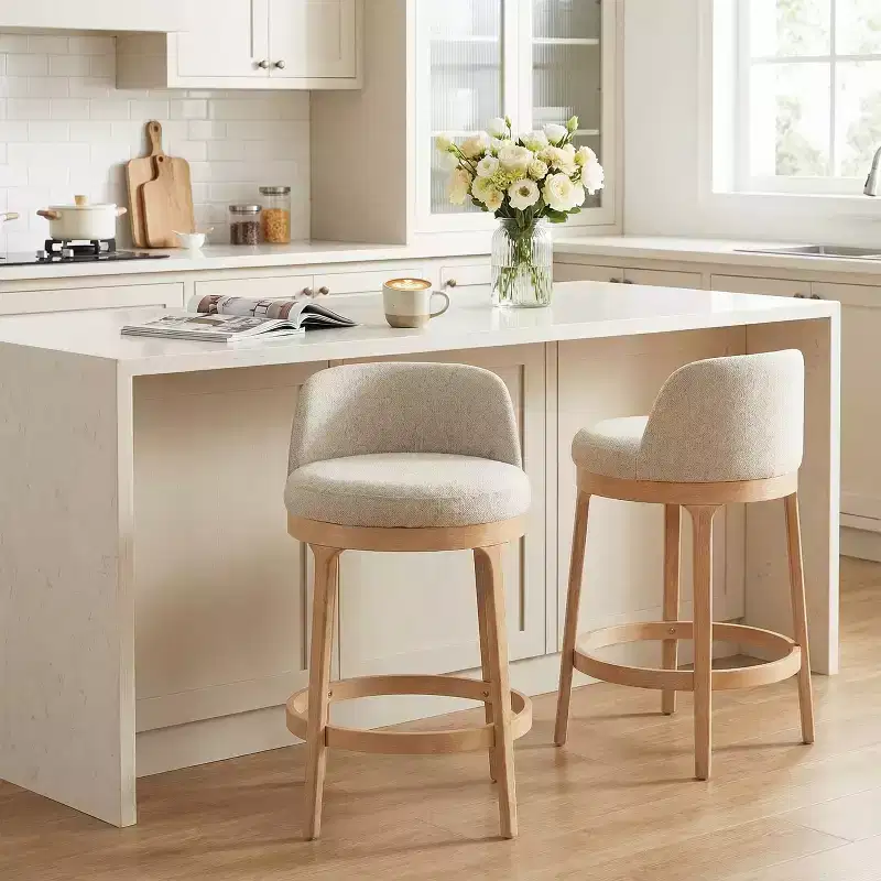 Christopher Knight Home Shinji Modern Rubberwood Upholstered Bar Stools (Set of 2)