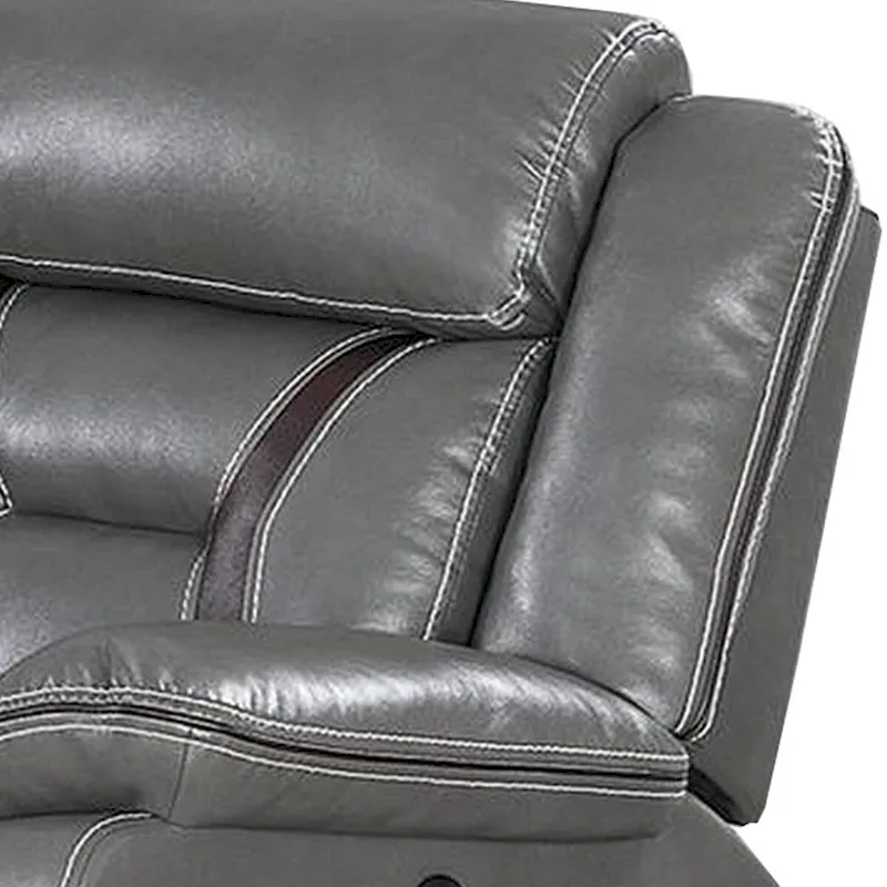 Leatherette Power Motion Sofa with Contrast Stitching, Gray