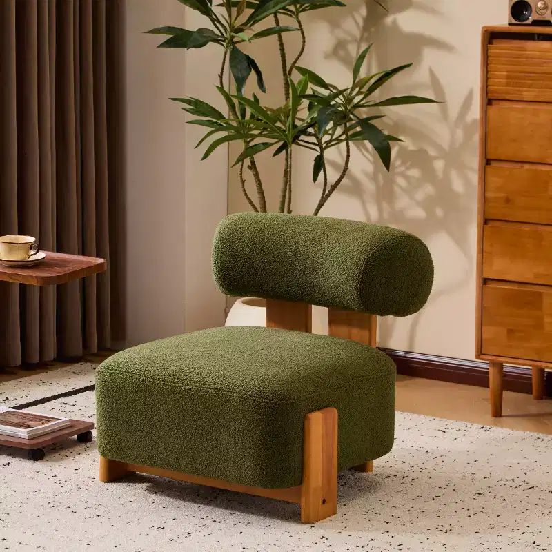 27.25-Inch Modern Boucle Lounge Chair with Solid Wood Frame and Rolled Backrest, for Living Room or Office