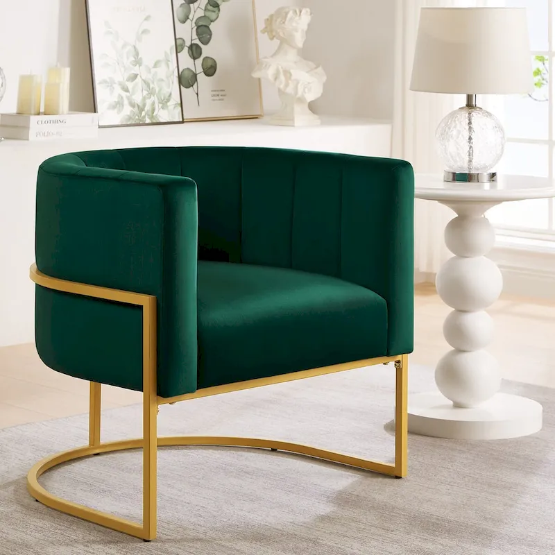 Velvet Accent Chair with Metal Base and Curved Backrest