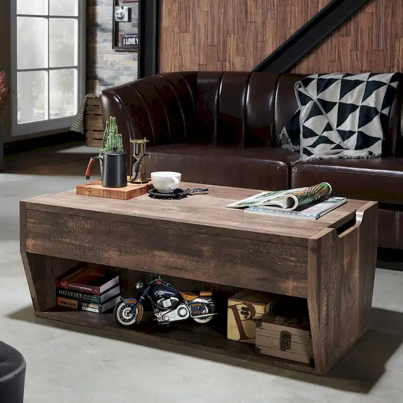 Reclaimed Oak & Vintage Grey Oak Lift-Top Coffee Table | Rustic Style | 1 Person