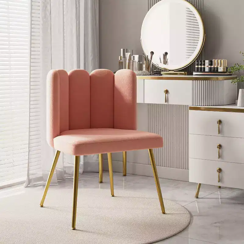 Barbara Velvet Vanity Stool for Makeup Room Moden Accent Side Chairs for Living Room with Golden Metal Legs| ART OF LIVING DESIGNS-Pink