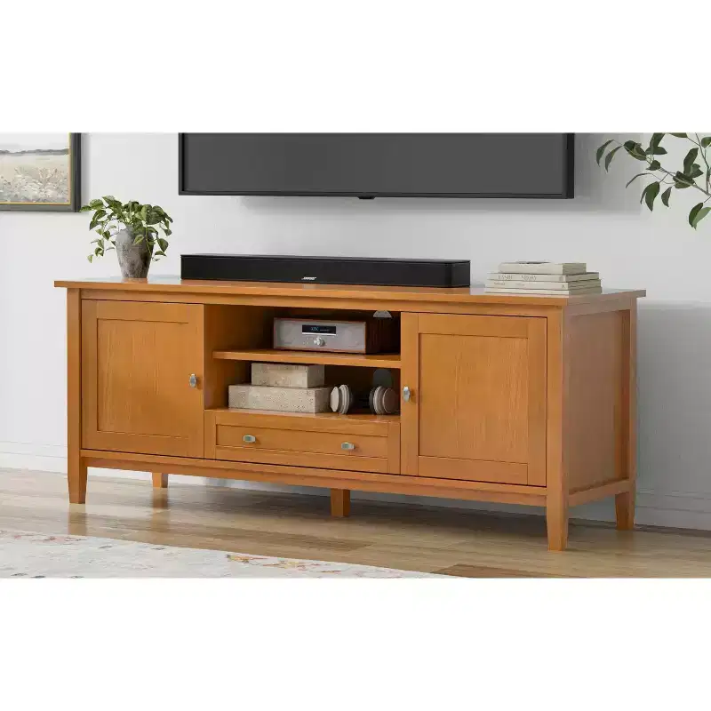 Noelle 72 inch Wide Solid Wood Mid Century Modern Low TV Stand in Walnut For TVs up to 80 inches