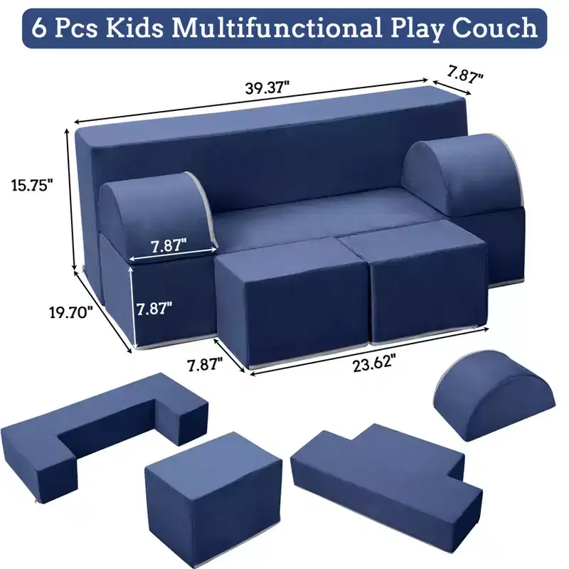 Kids Sofa Set Couch for Toddlers, Foam with Detachable Cushions Convertible Soft Couch for Reading Playing and Sleeping