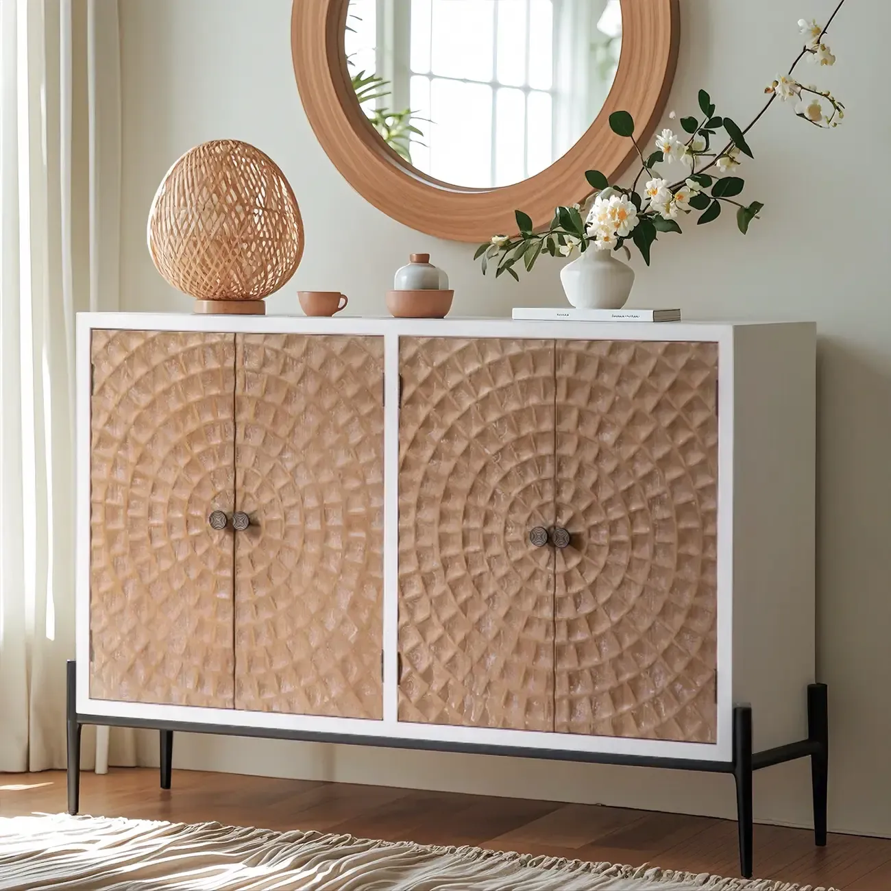 Rustic Accent Cabinet for Sitting Room with Natural Finish