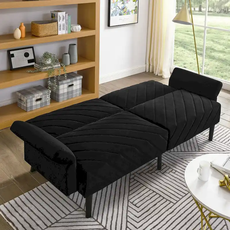 87 Velvet Convertible Folding Sofa Bed with Adjustable Armrests