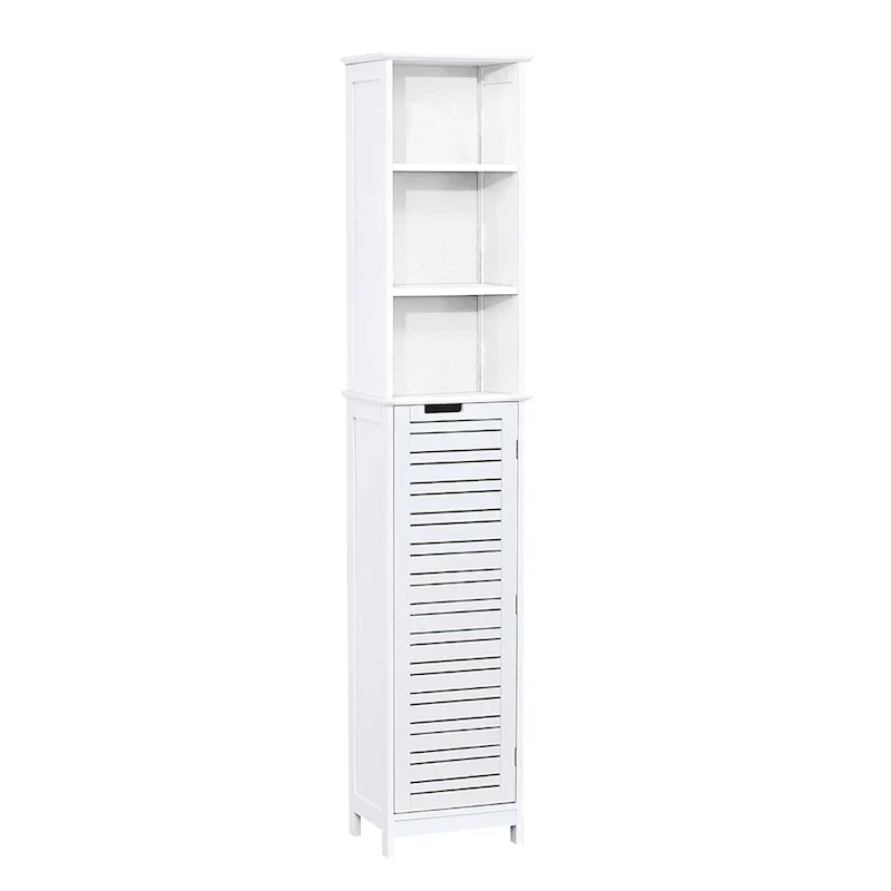 White Polished Slim Bathroom Storage Cabinet, 1-Person, 13.9
