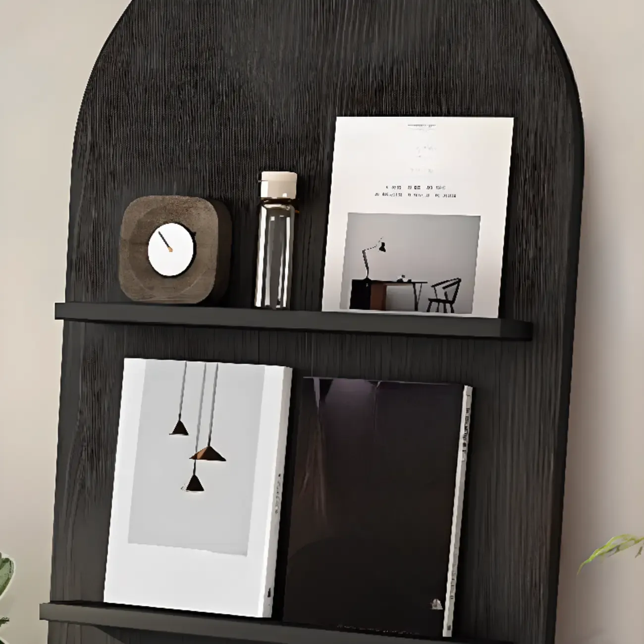 Shallow Simple 3-Shelf Ached Wood Bookcase with Closed Back