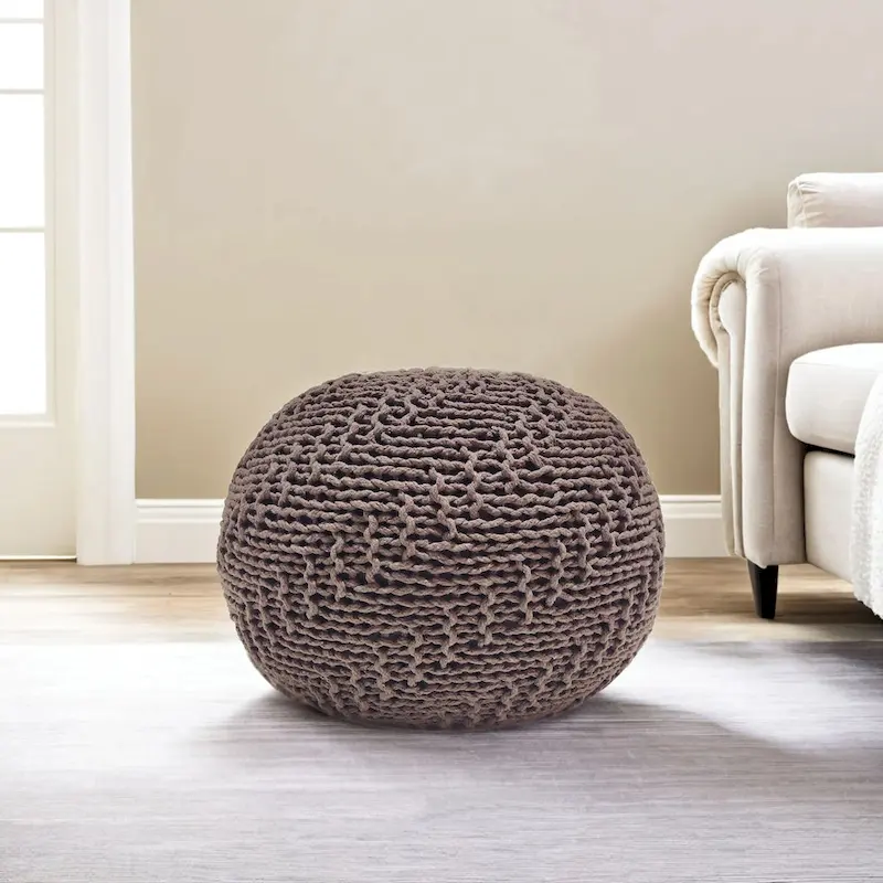 Hazel Indoor/Outdoor Cotton Knit Handcrafted Modern Fabric Pouf by Christopher Knight Home
