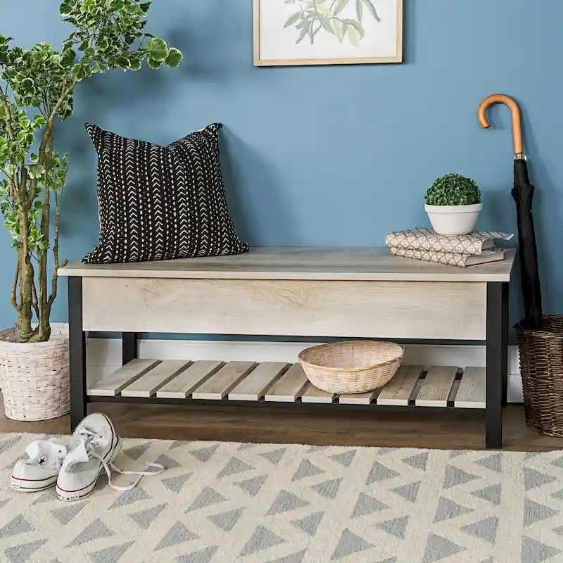 Lift-Top Storage Bench, White Oak/Grey Wash/Barnwood/Dark Walnut, 1-Person