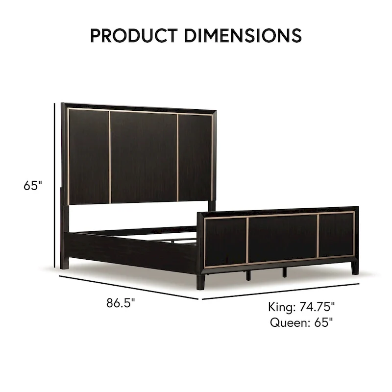 Panel Bed with Gold Accent Trim - Espresso - Queen/King