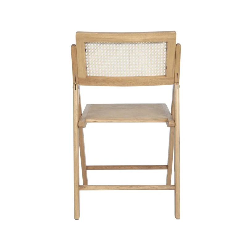 2 Pack Commercial Cane Rattan Folding Chairs - Wood Backs and Seats