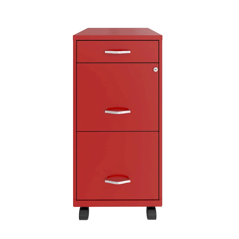 Space Solutions 18 Deep 3 Drawer Mobile Metal File Cabinet, Lava Red