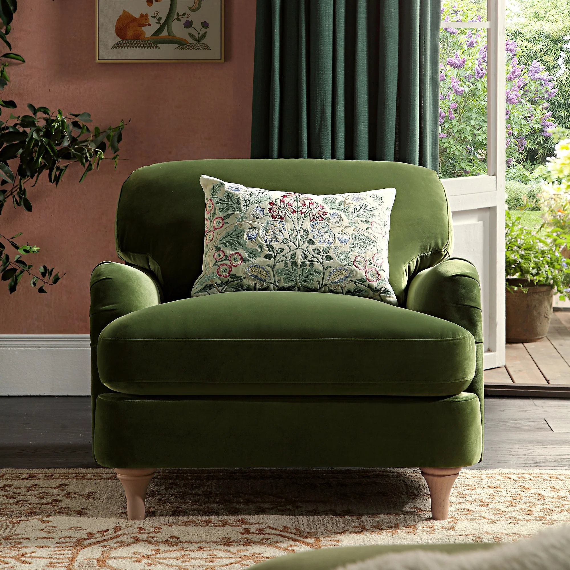 Fern Green Velvet Sofa, 1-Seater