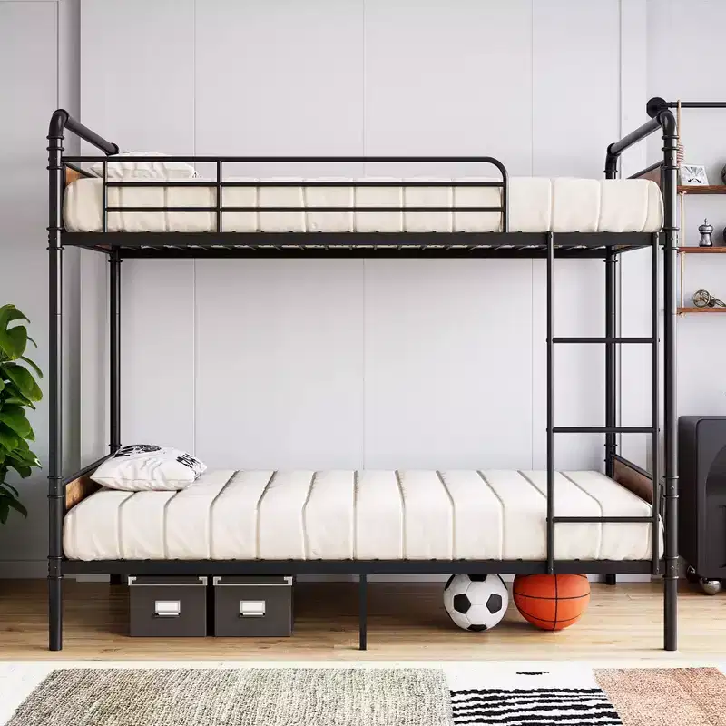 Metal Bunk Bed Twin Over Twin, Heavy Duty Twin Size Metal Bunk Bed with Guardrail & Ladders, Convertible Twin Bunk Beds, No Box Spring Needed, Black