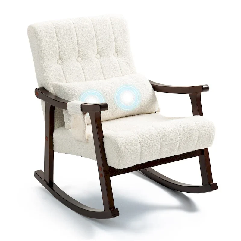 Upholstered Rocking Chair with Massage Lumbar Support