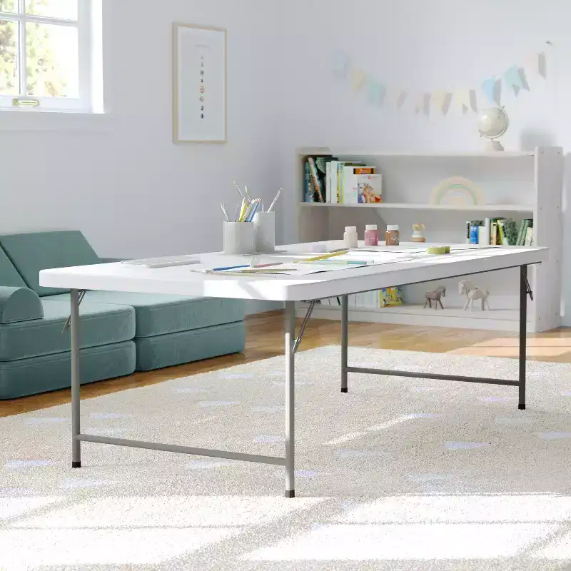 Flash Furniture 4.93-Foot Kid's Granite White Plastic Folding Table
