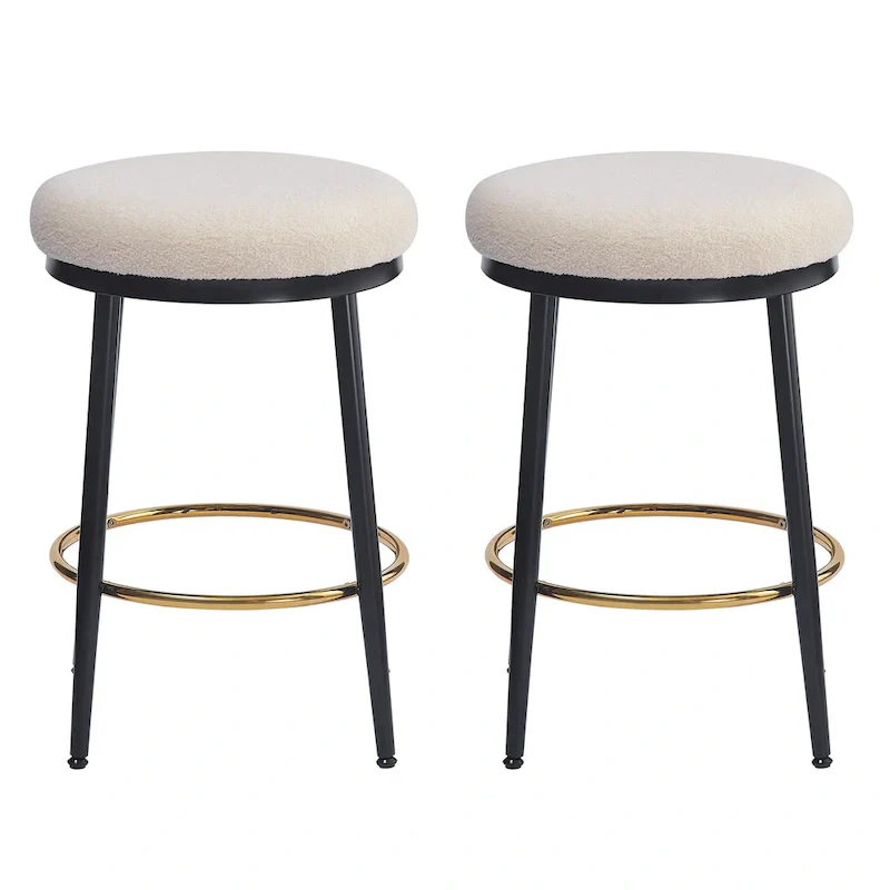 Roomfitters Modern Counter Stools, Set of 2 Bar Height Chairs with Iron Frame, Cushioned Seat and Footrest