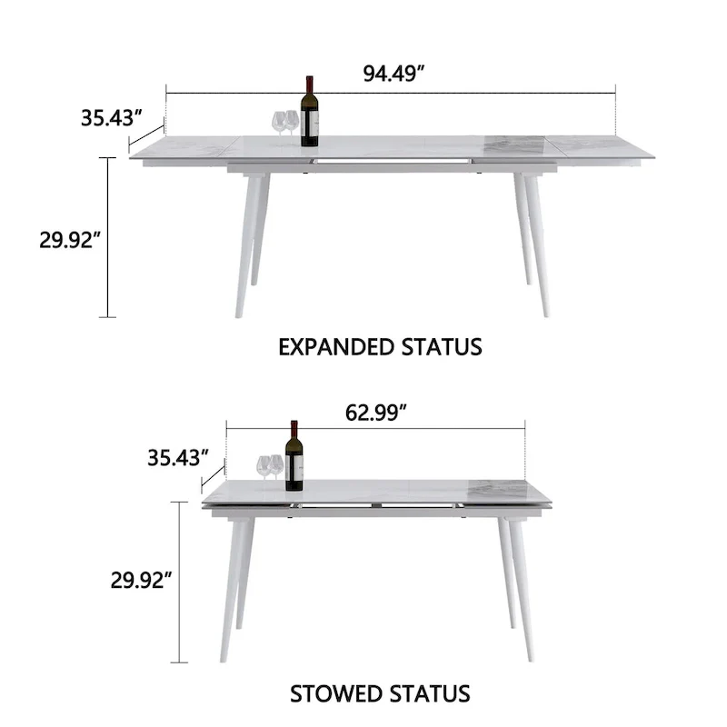 94.48 Rectangular Extendable Sintered Stone Dining Table