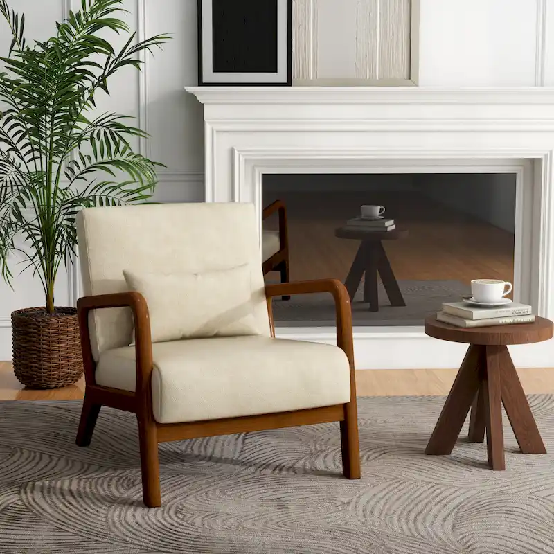 Mid Century Modern Upholstered Accent Chair with Pillow