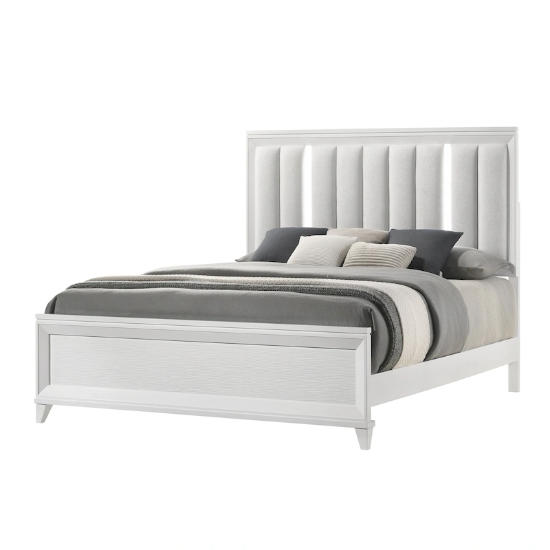 Denissa 6 Piece White Upholstered LED Panel Bedroom Set