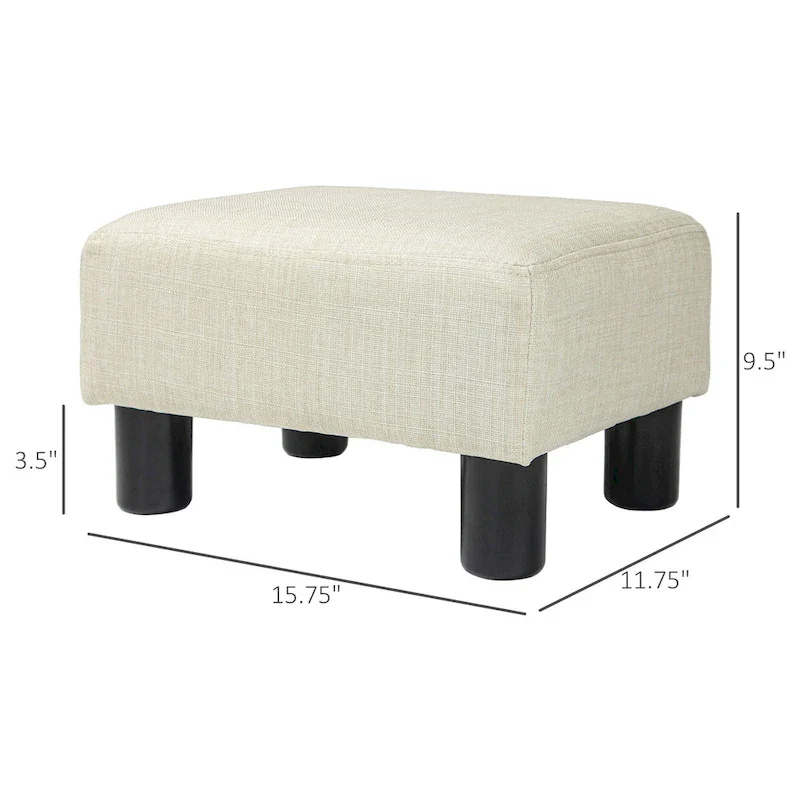 Dark Blue Linen Footrest Ottoman - Rectangle Cube Design