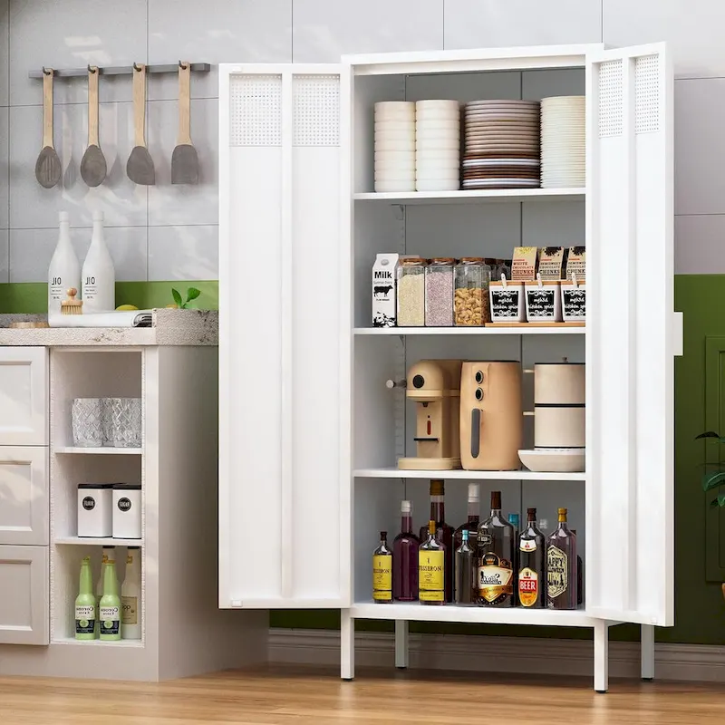 61 Inches High Metal Food Storage Cabinet, Equipped With Adjustable Shelves And Suitable For Homes And Kitchens