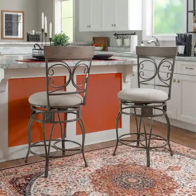 Onyx Big & Tall 360 Swivel Metal and Wood Scroll Counter Stool